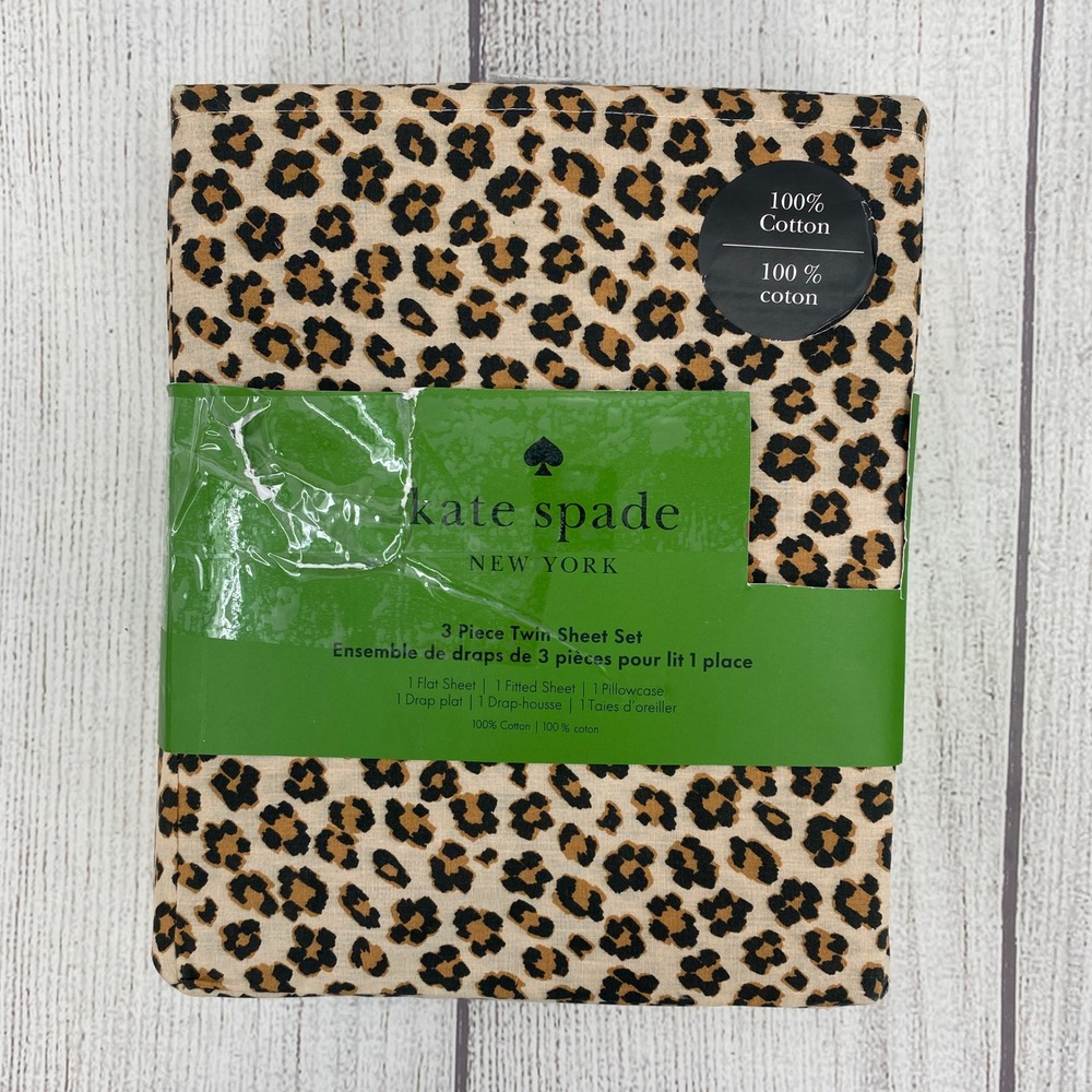 Kate Spade Sheet Set Twin Leopard Floral 100% Cotton Animal Print Cheetah